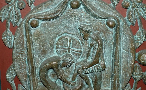 Fußwaschung, Tür, Relief, Alltag